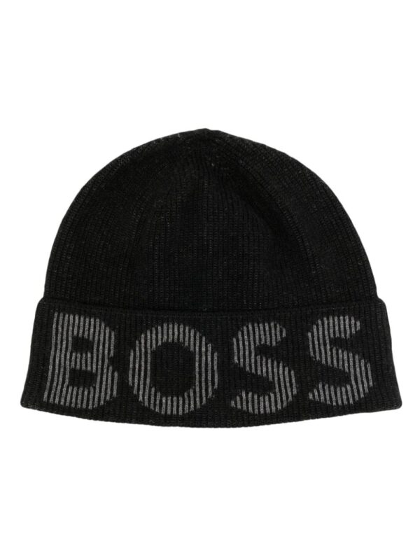 BOSS logo-print knitted beanie