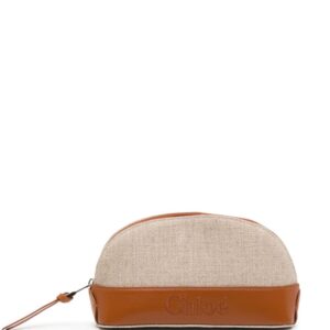 Chloé leather-trim linen pouch