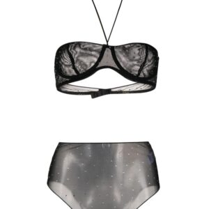 Oséree  crystal-embellished mesh bra set