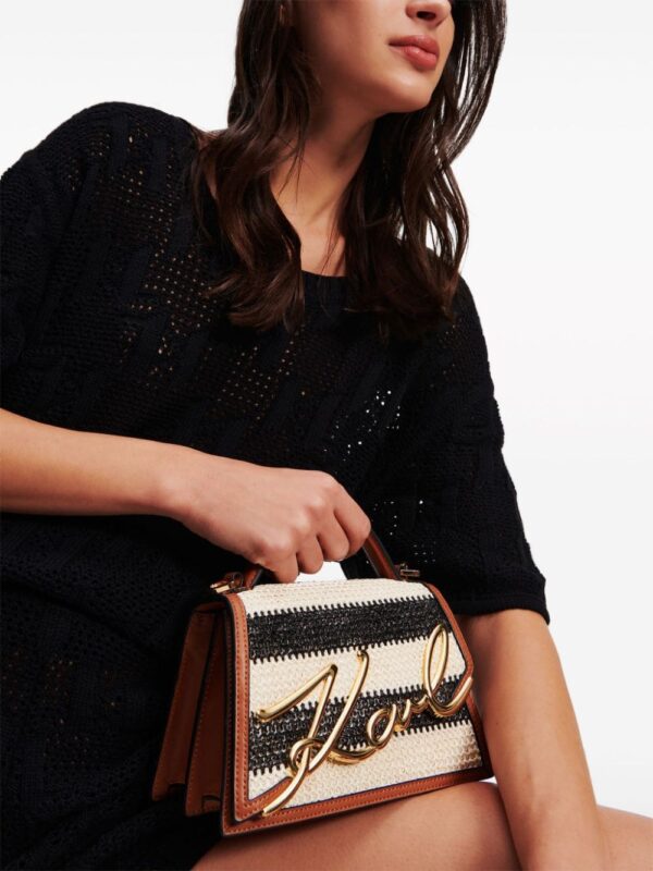 Karl Lagerfeld small Signature raffia top-handle bag - Image 5