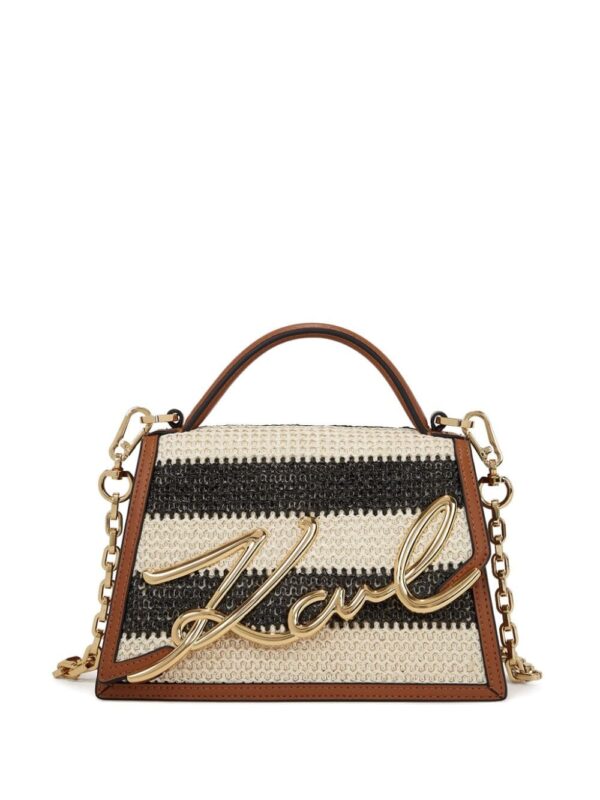 Karl Lagerfeld small Signature raffia top-handle bag