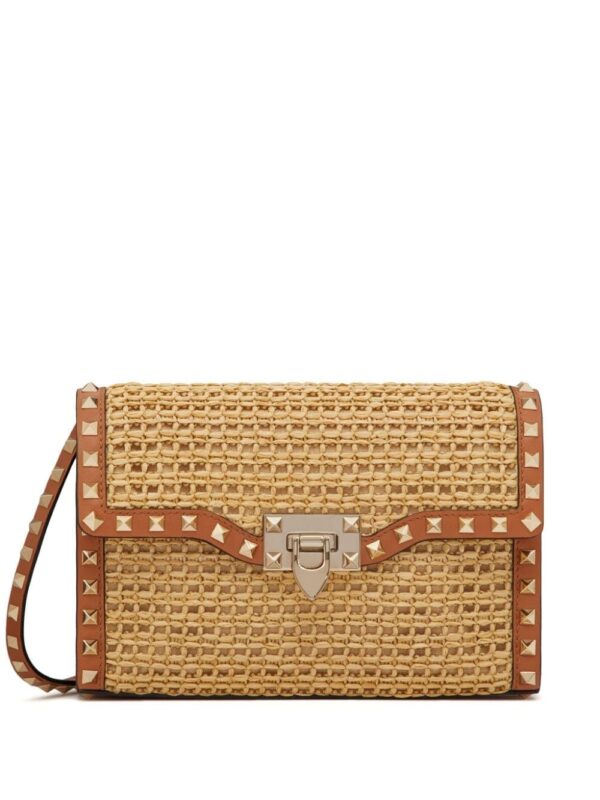 Valentino Garavani small Rockstud raffia shoulder bag