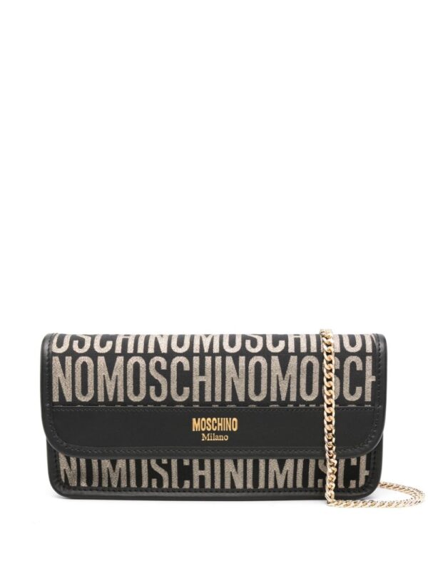Moschino logo patterned-jacquard clutch bag