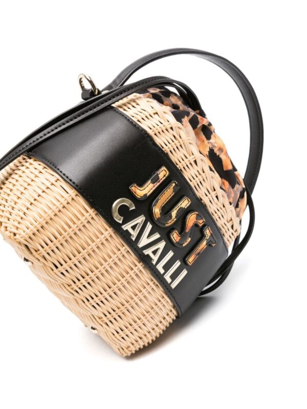 Just Cavalli basket-weave logo-embossed bucket bag - Image 4