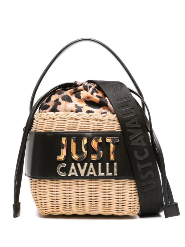 Just Cavalli basket-weave logo-embossed bucket bag