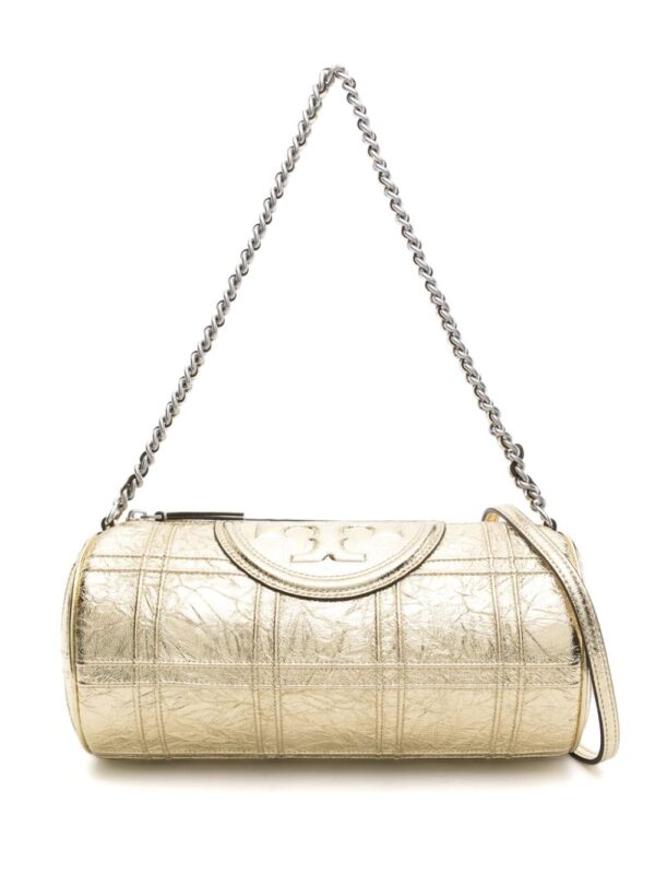 Tory Burch Fleming piped-trim metallic-leather tote bag