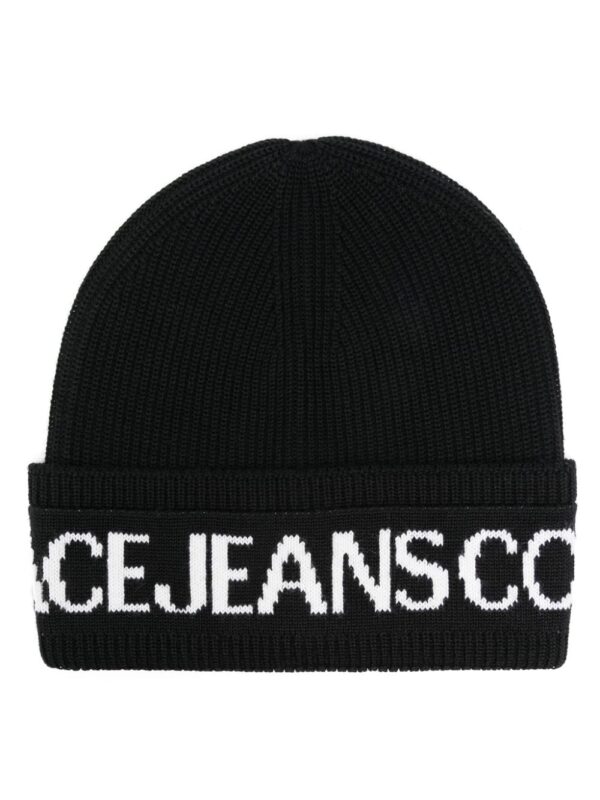 Versace Jeans Couture intarsia-knit logo ribbed-knit wool blend beanie
