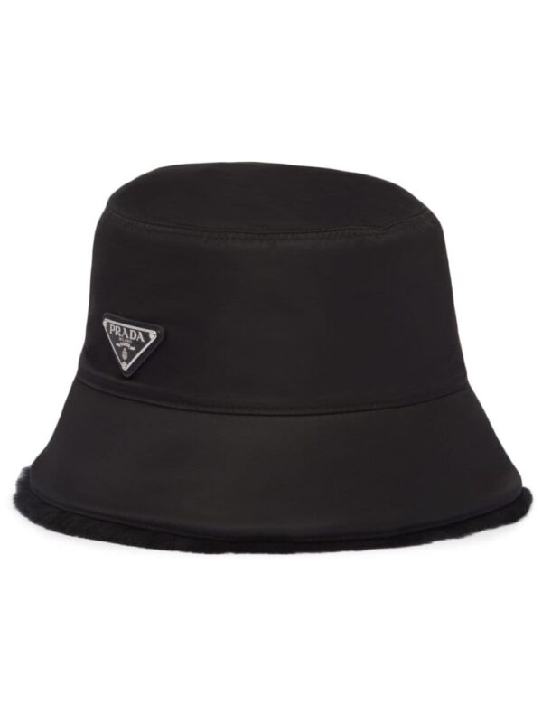 Prada triangle-logo shearling bucket hat