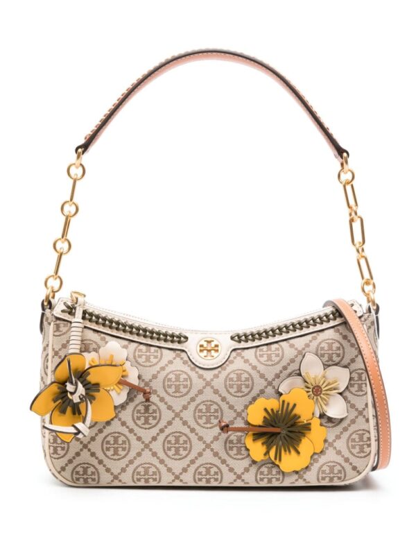 Tory Burch T Monogram floral-appliqué shoulder bag