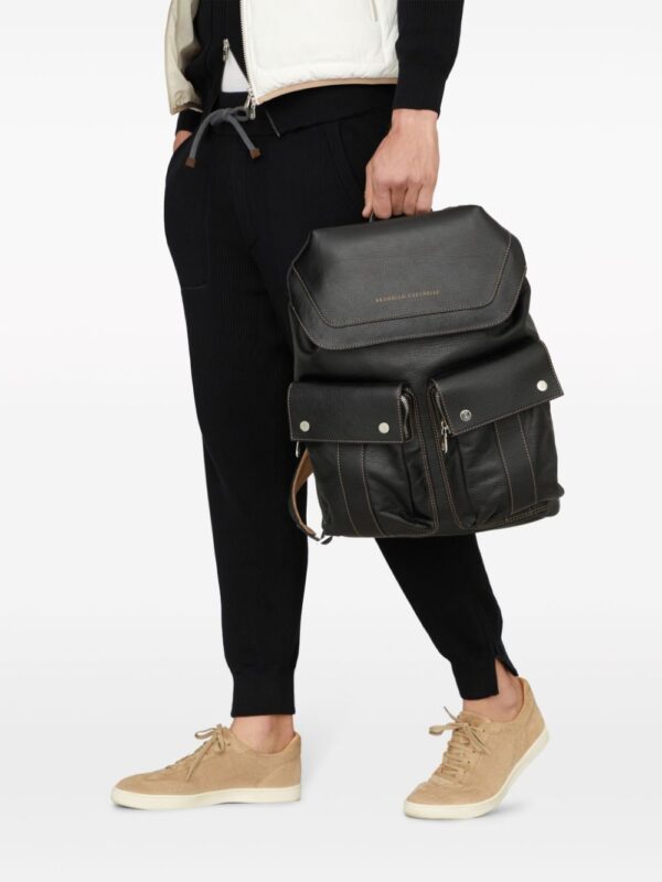 Brunello Cucinelli logo-print leather backpack - Image 2