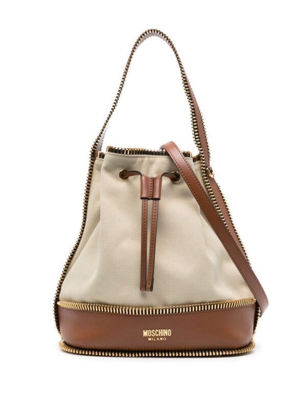 Moschino exposed-zip detail canvas bucket bag