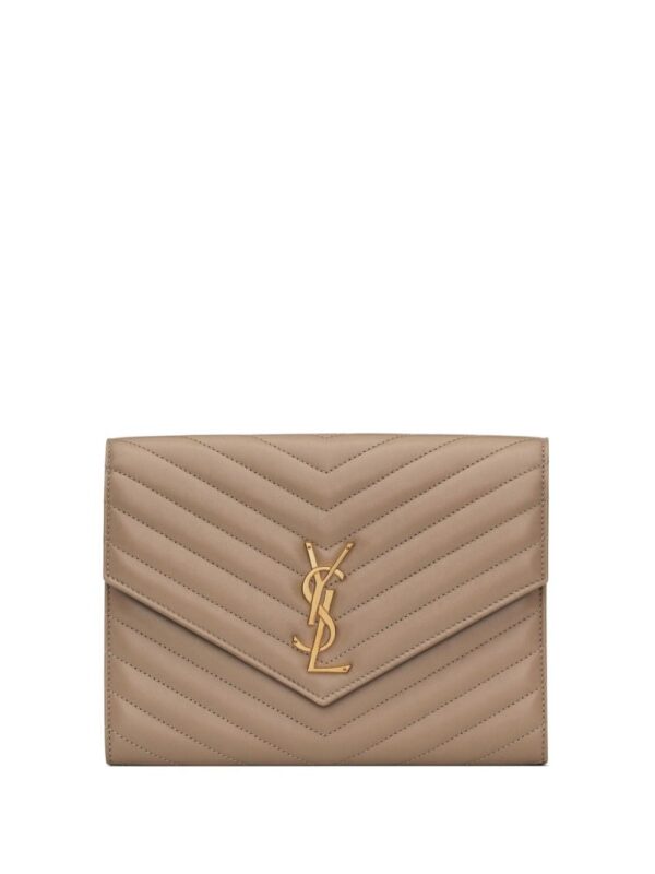 Saint Laurent logo-plaque quilted clutch bag