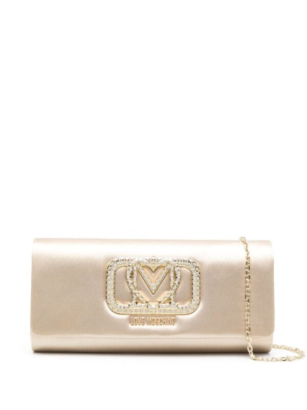 Love Moschino logo-plaque satin clutch bag