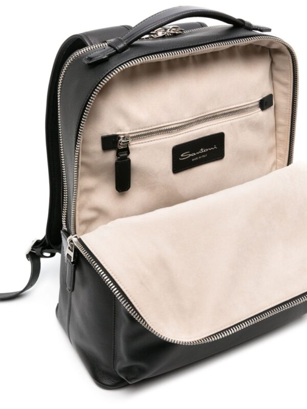 Santoni logo-debossed leather backpack - Image 5