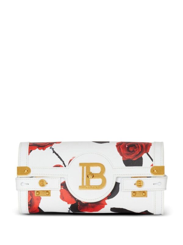 Balmain B-Buzz 23 rose-print leather clutch bag