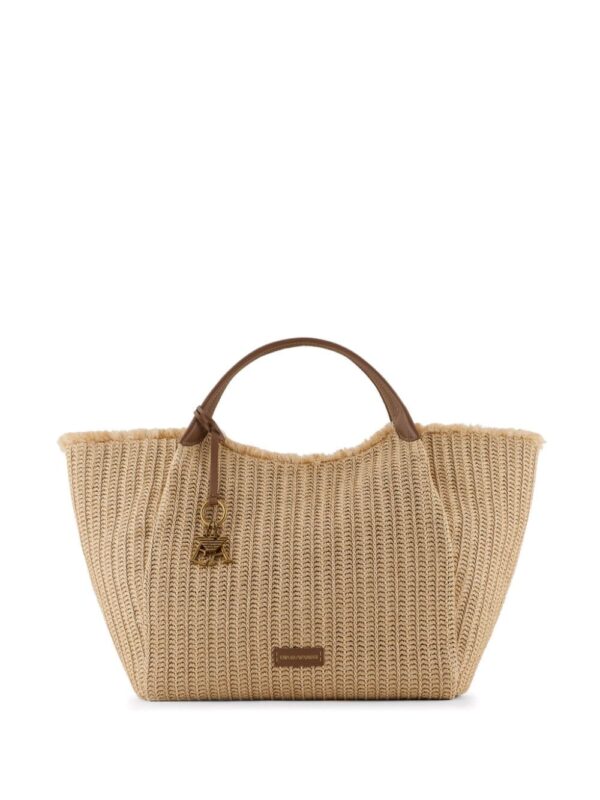 Emporio Armani logo-charm straw tote bag