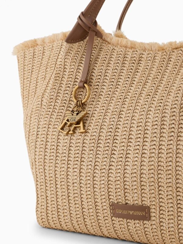 Emporio Armani logo-charm straw tote bag - Image 5