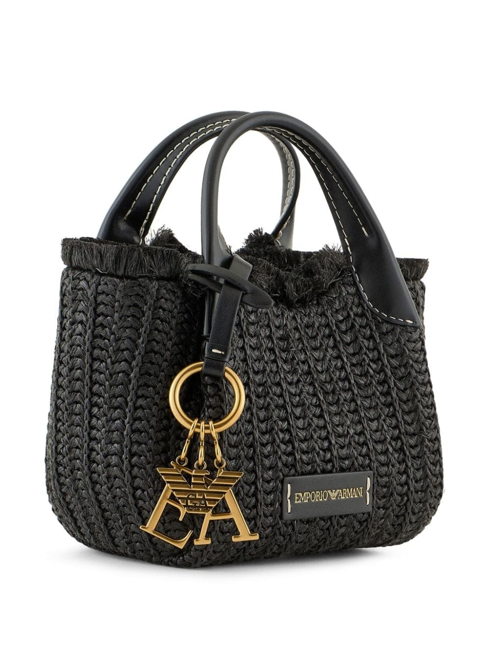 Emporio Armani logo-charm woven straw tote bag - Image 3