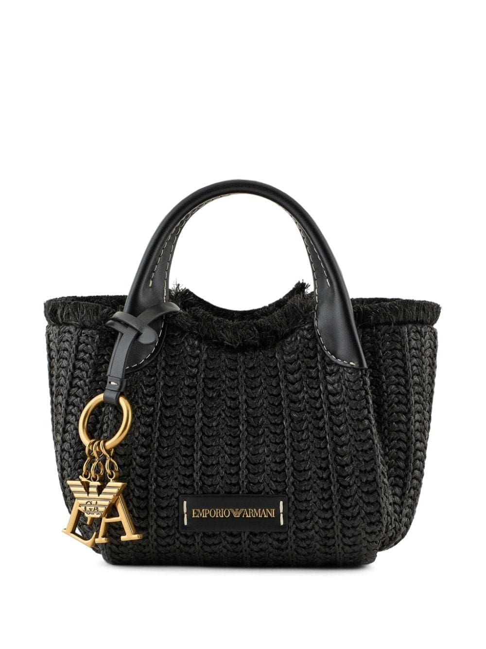 Emporio Armani logo-charm woven straw tote bag