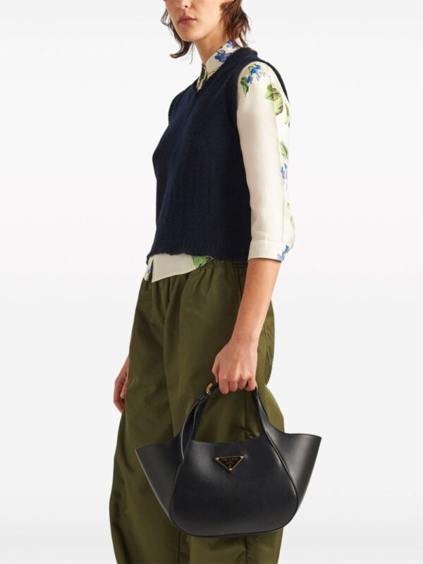 Prada medium enamel triangle logo leather tote bag - Image 2