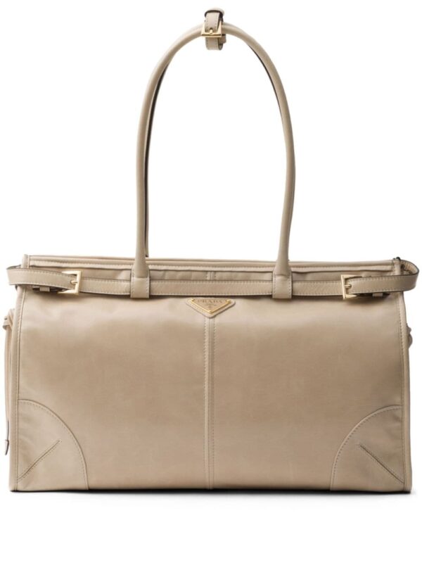 Prada large enamel triangle logo belted handbag