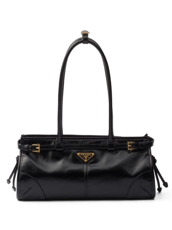 Prada enamel triangle-logo leather tote bag