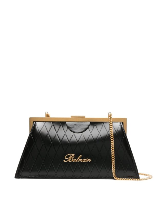 Balmain grid-embossed leather clutch bag