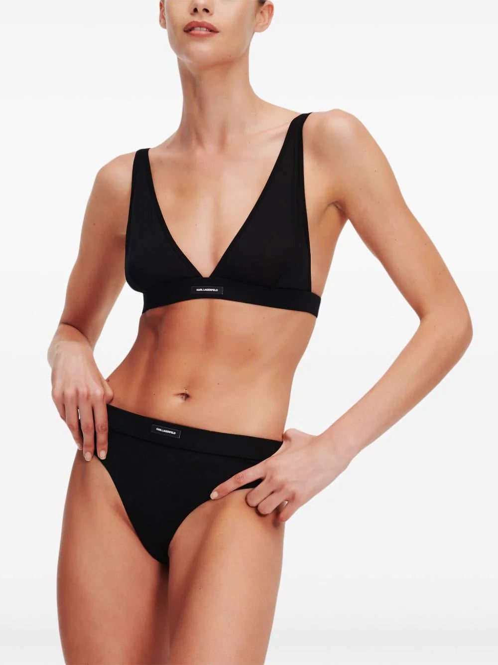 Karl Lagerfeld Essential-logo plunge bralette - Image 3