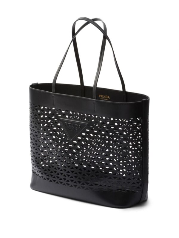 Prada logo-perforated leather tote bag - Image 3