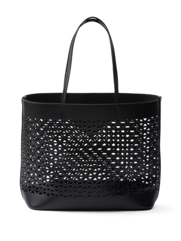 Prada logo-perforated leather tote bag - Image 2
