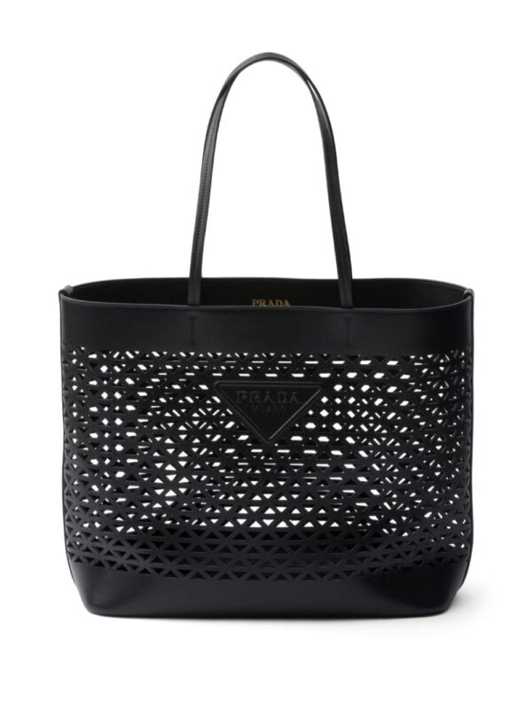 Prada logo-perforated leather tote bag
