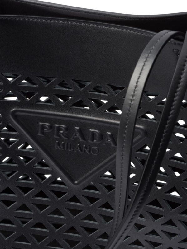 Prada logo-perforated leather tote bag - Image 4