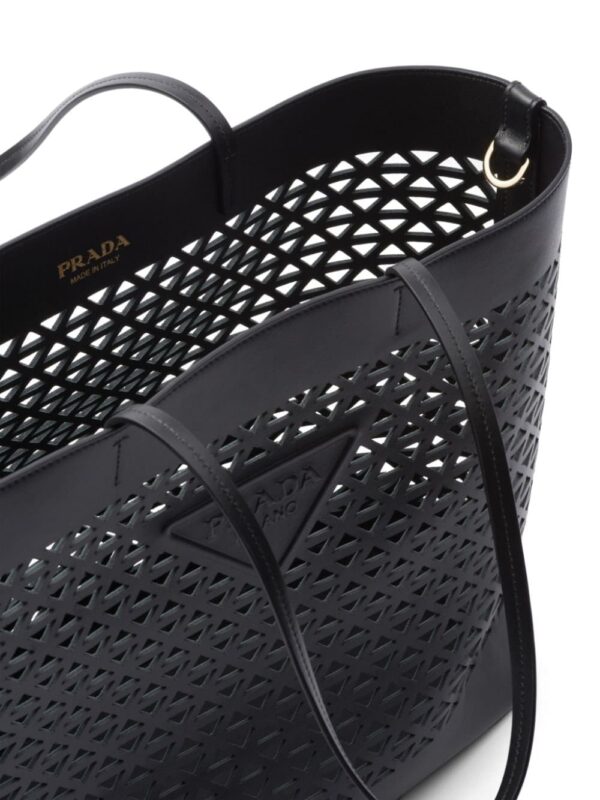 Prada logo-perforated leather tote bag - Image 5