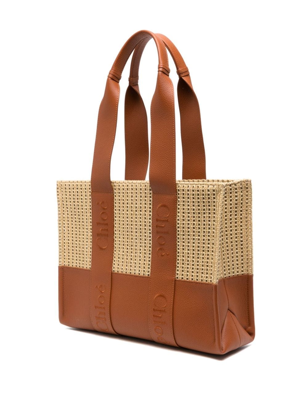 Chloé CHLOE WOODY MEDIUM RAFFIA LEATHER TOTE - Image 3