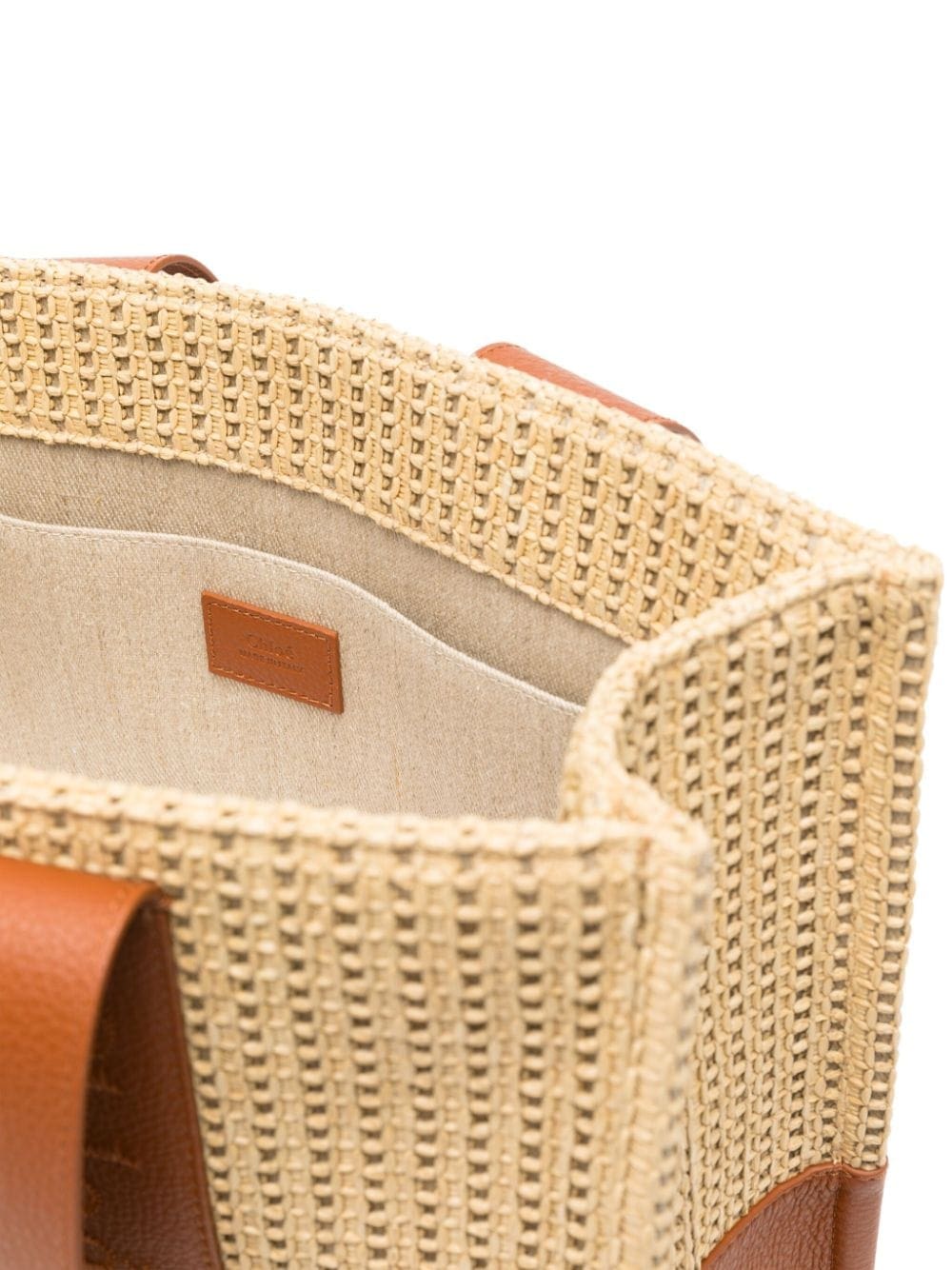 Chloé CHLOE WOODY MEDIUM RAFFIA LEATHER TOTE - Image 5