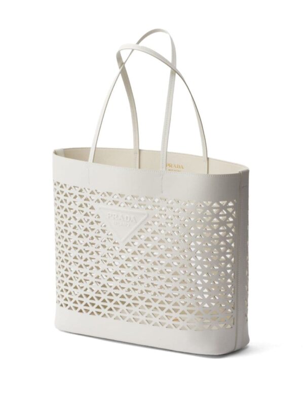 Prada logo-perforated leather tote bag - Image 3
