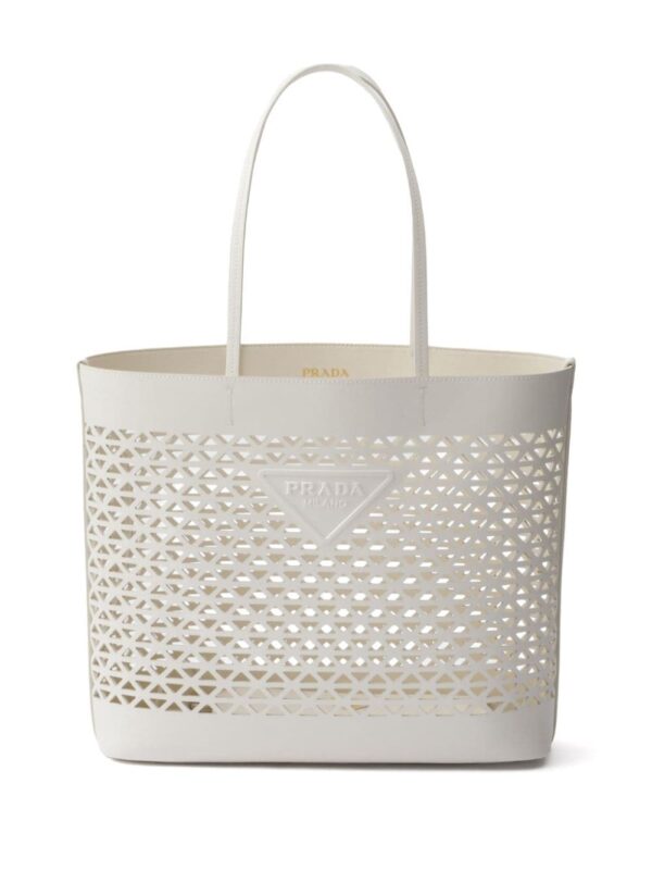 Prada logo-perforated leather tote bag
