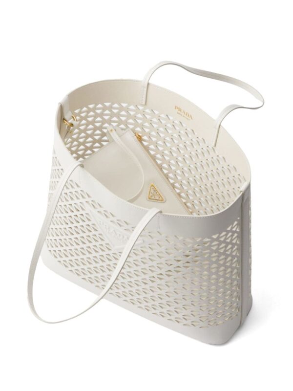 Prada logo-perforated leather tote bag - Image 4