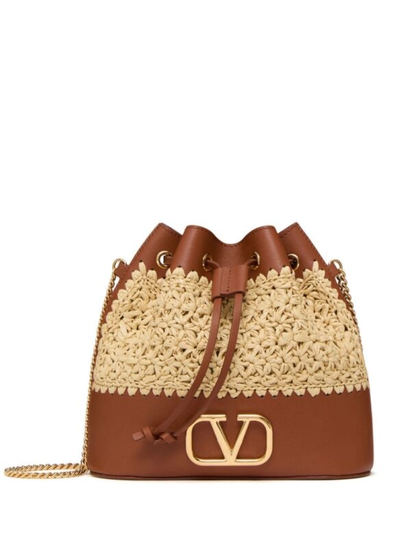Valentino Garavani raffia leather bucket mini bag