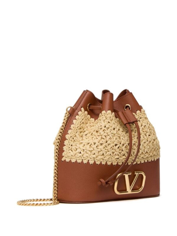 Valentino Garavani raffia leather bucket mini bag - Image 3