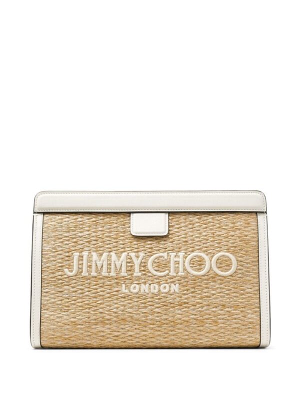 Jimmy Choo Avenue logo-embroidered woven clutch