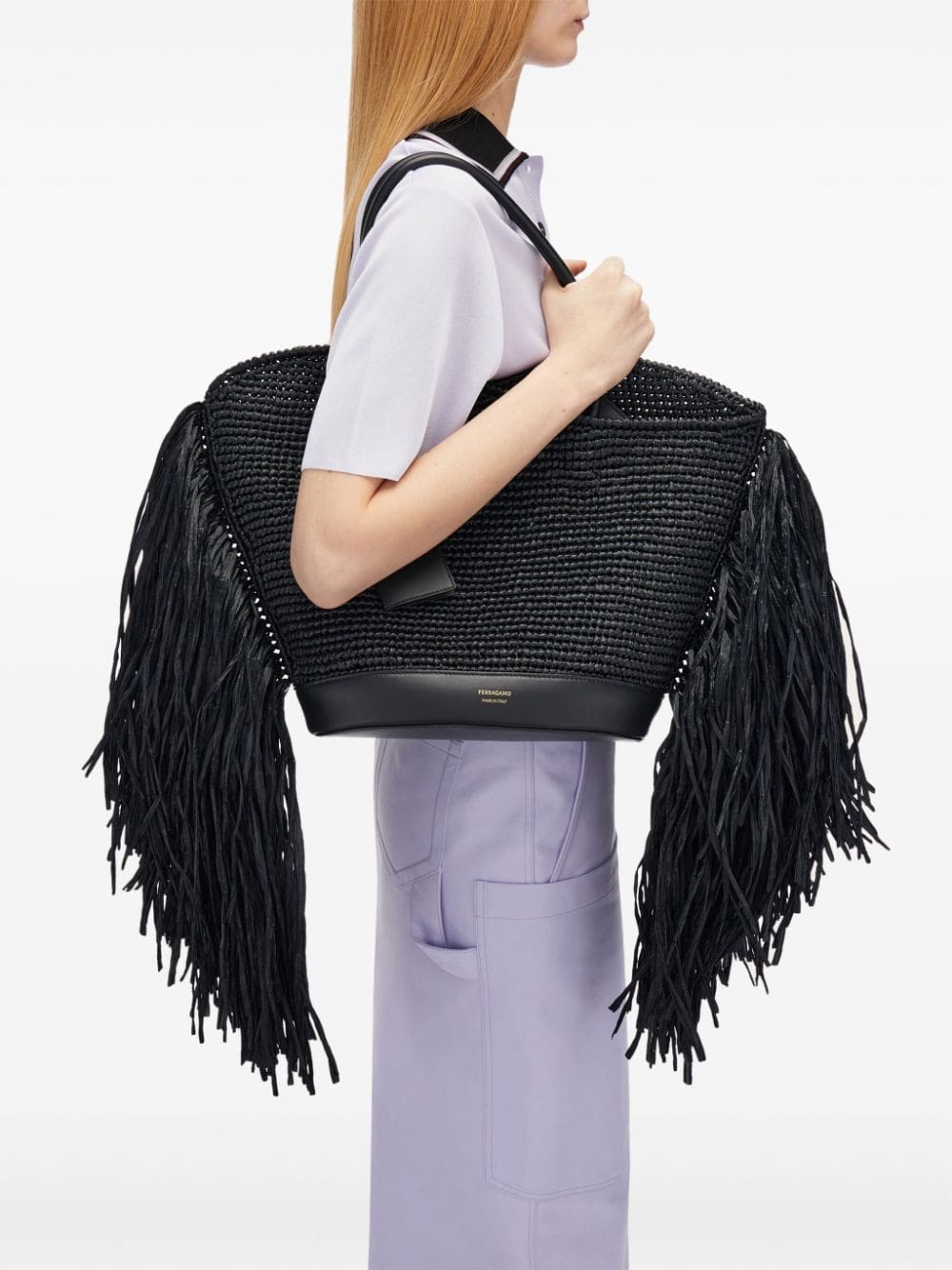 Ferragamo fringed raffia tote bag - Image 2