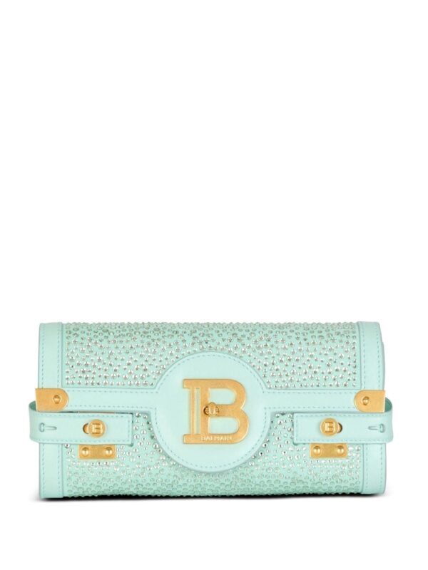 Balmain B-Buzz 23 crystal-embellished suede clutch bag