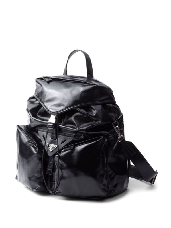 Prada logo-plaque leather backpack