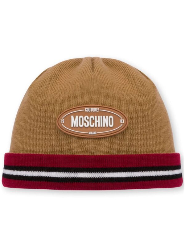 Moschino logo-appliqué virgin wool beanie