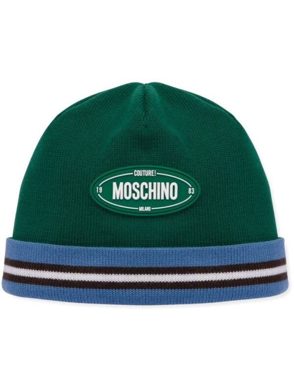 Moschino logo-appliqué virgin wool beanie