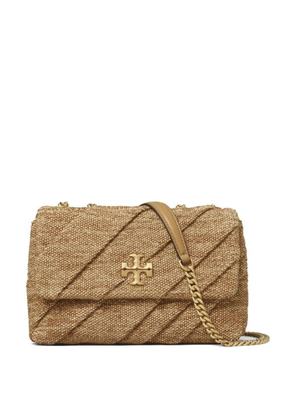 Tory Burch Kira logo-plaque raffia shoulder bag