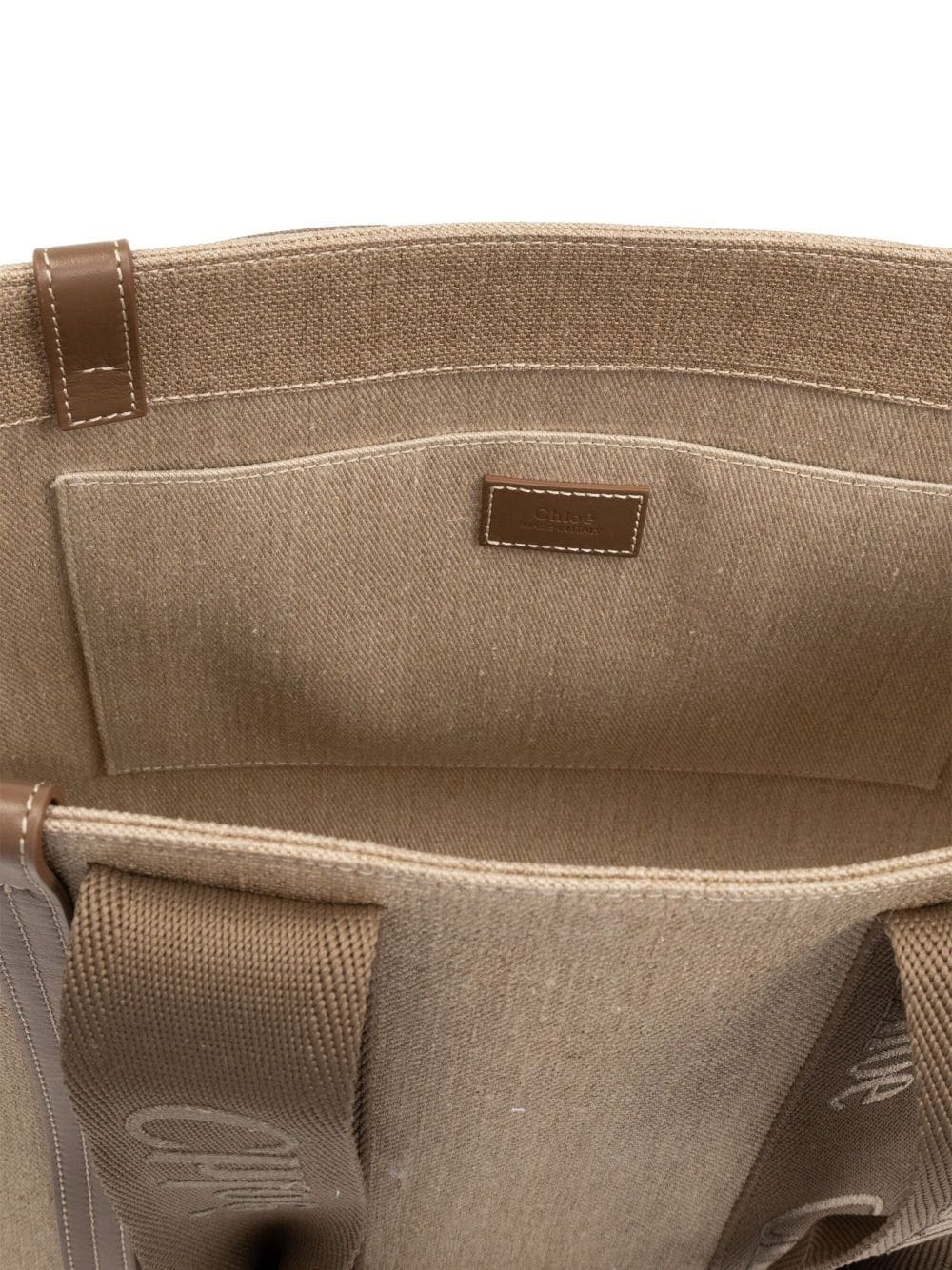 Chloé medium Woody logo-strap linen tote bag - Image 5