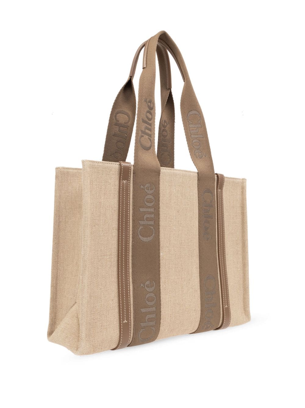 Chloé medium Woody logo-strap linen tote bag - Image 4