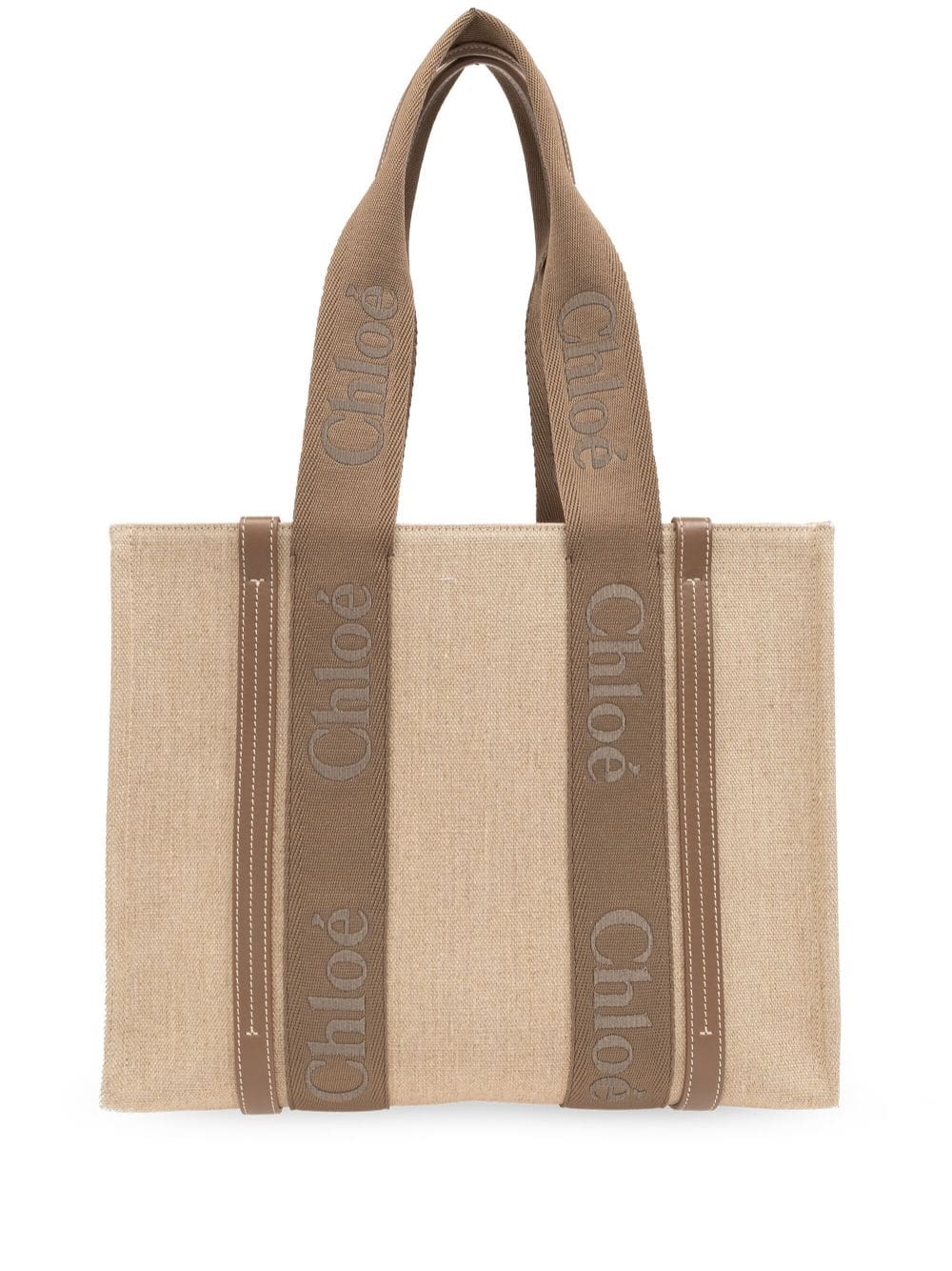 Chloé medium Woody logo-strap linen tote bag - Image 3